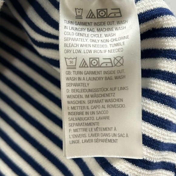 C Wonder Dress Womens Size M Navy White Striped Lace Up Textured Shift Nautical - Picture 7 of 13